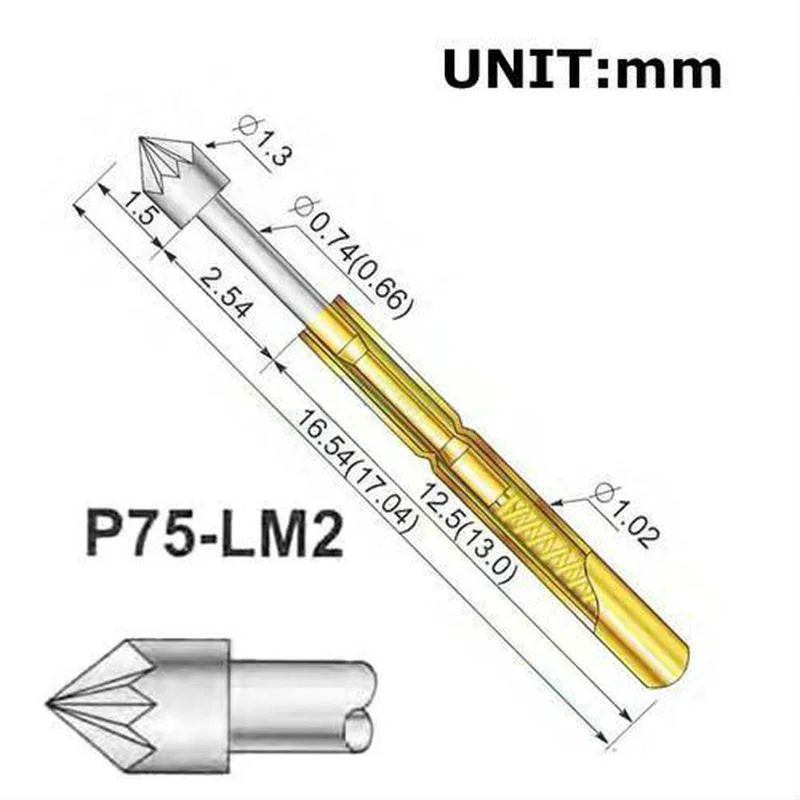 100 шт./упак. из P75 LM2 Головка корона Весна Тесты Pin 1 3 мм Пружинные контакты SMT/SMD для
