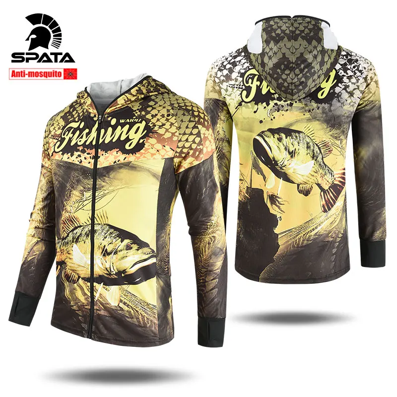 

2022 SPATA New Fishing Shirts Professional Anti-Mosquito Anti-UV Sun Protection Long Sleeve Fishing Tops Hoodie Clothing Clothes