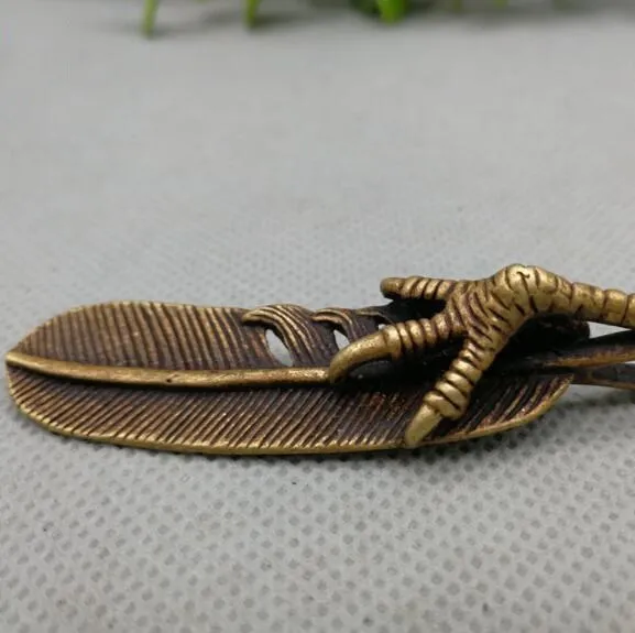 Китайская Чистая латунь когти перья красивый маленький кулон|Статуи и