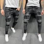 Мужские Узкие рваные джинсы 2021 Лидер продаж уличная одежда в стиле хип-хоп с принтом тянущиеся мужские повседневные джинсовые штаны черные мужские костюмы Жан S-3XL