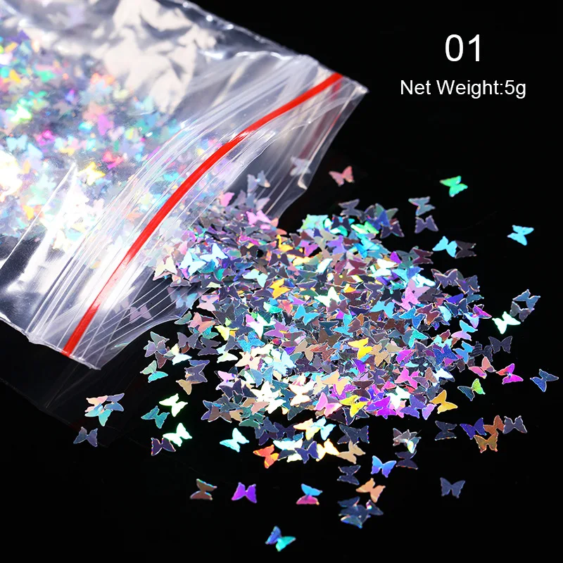 

5g/bag Mirror Sparkly Butterfly Nail Sequins Paillette Nail Holographics Glitter 3D Flakes Slices Spangle Art Accessories