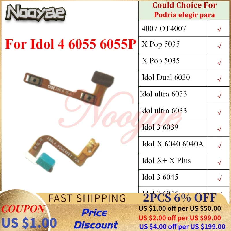 Для Alcatel One Touch Idol 3 4 6055 4007 5035 6030 6033 6039 6040 6043 включение/выключение питания, громкость вверх вниз гибкий кабель для кнопки клавиши