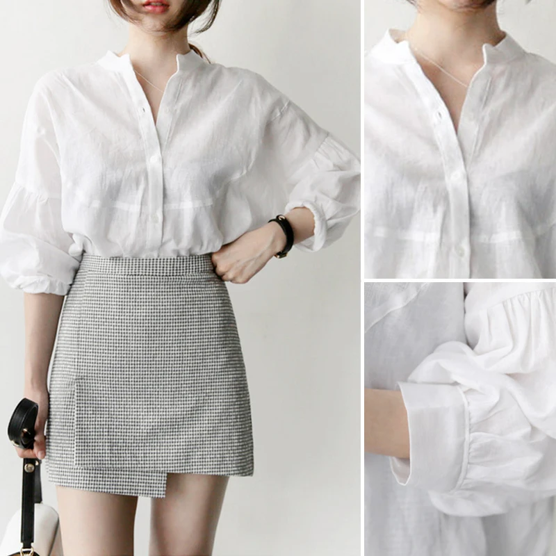 Белая рубашка женская в Корейском стиле с рукавом три четверти свободный осенний