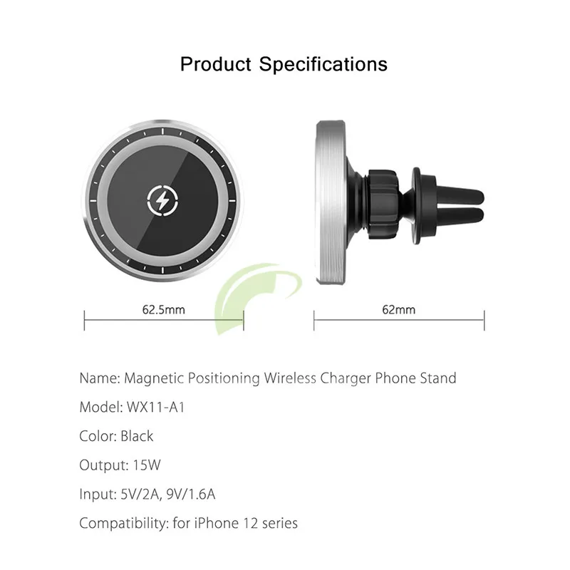 

Air Vent Wireless Car Charger For iPhone 12 Car Mount Charger 15W Fast Charging Car Phone Holder Stand For iPhone 12 Pro Max