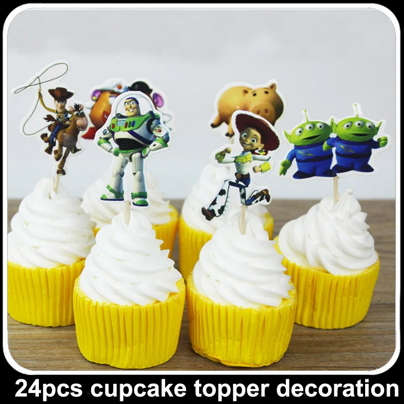 24 шт. (12 оберток + 12 топперов) Дисней История игрушек кекс обертки и топперы