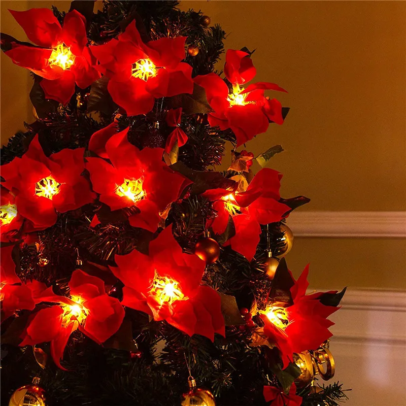

2m Christmas Red Flower Red Fruit Light String Flowers Craft Decorations Garland Xmas Tree Ornaments Christmas Decor Accessories