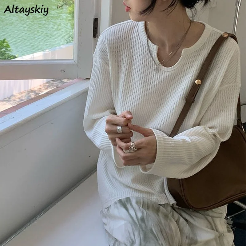 

Basic Long Sleeve T-shirts Women Korean Style Simple High Street Wear Hipsters Design Fashion All-match Daily Spring Loose Chic