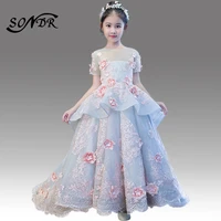 train flower girl dresses ht064 appliques lace flower girl dresses for weddings girls formal gowns primera comunion decoracion