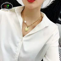f j4z new vintage womens necklace hot metal chain false collar necklace oval pendant simulated pearl chain gifts dropship
