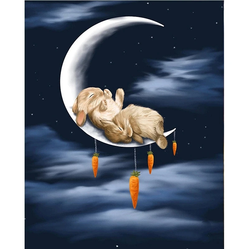 

DIY Painting By Numbers Rabbit on the moon Kit Oil Coloring By Numbers Kid Wall Art Acrylic Paintings On Canvas Home Decoration
