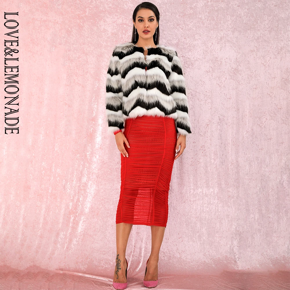 LOVE &amp LEMONADE сексуальное пальто из искусственного меха серого и черного цвета в