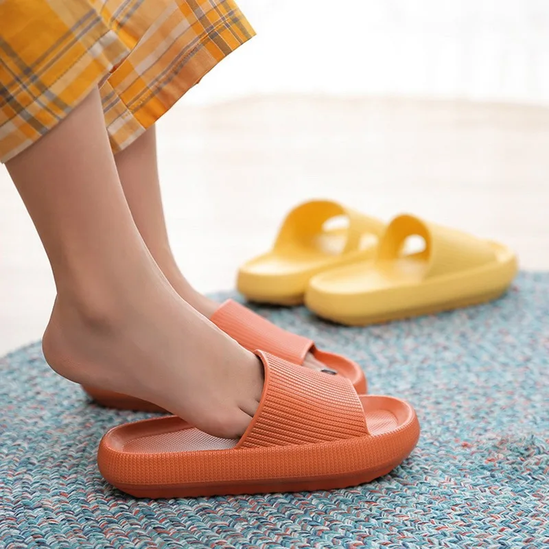 

Dropshipping Bathroom Non-slip Slippers Thick Sole Soft EVA Indoor Slide Sandals Casual Beach Unisex Platform Home Shoes