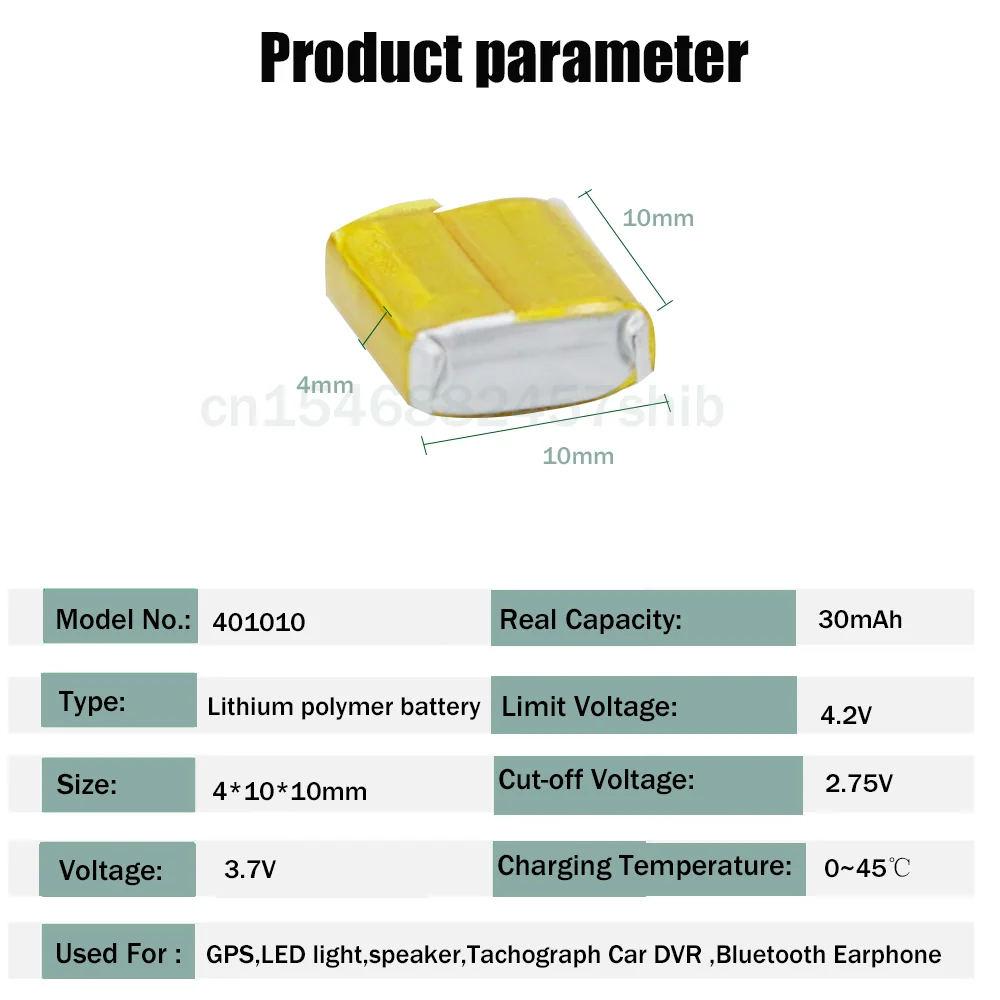 1/2pcs 401010 3.7V 30mAh Lithium Polymer Li-Po Rechargebale Battery For Bluetooth Headsets TWS i9 i12 Earphone Smart Watch Cell |