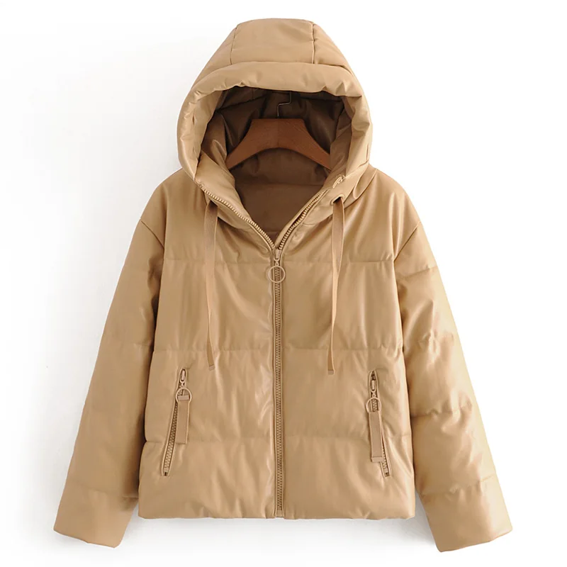 

Winter Thick Hooded Parka Coat Ladies Fashion Zipper Jacket Ladies Elegant Imitation Leather Cotton Jacket Women Ladies