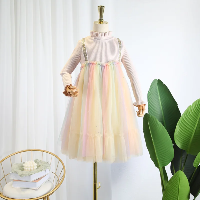 2019 Новое вязаное платье для девочек элегантные милые вечерние платья-пачки на