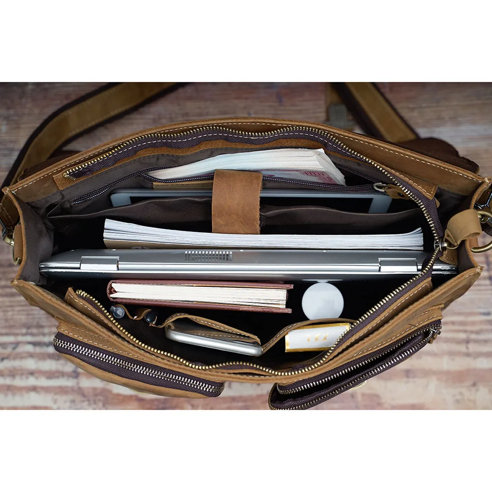 

NUPUGOO Vintage Men's Handbag Genuine Leather Casual Classic Briefcase High Capacity Trend Shoulder bag For 15.6 Inch Laptop