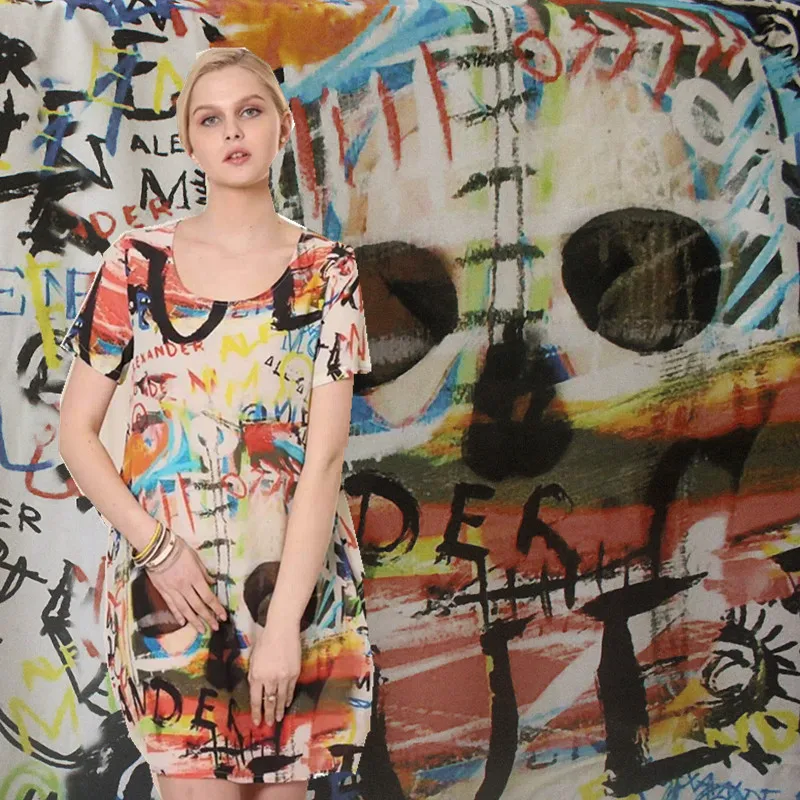 

Digital painting color silk crepe DE chine silk cloth shirt dress material * English into / 1 m