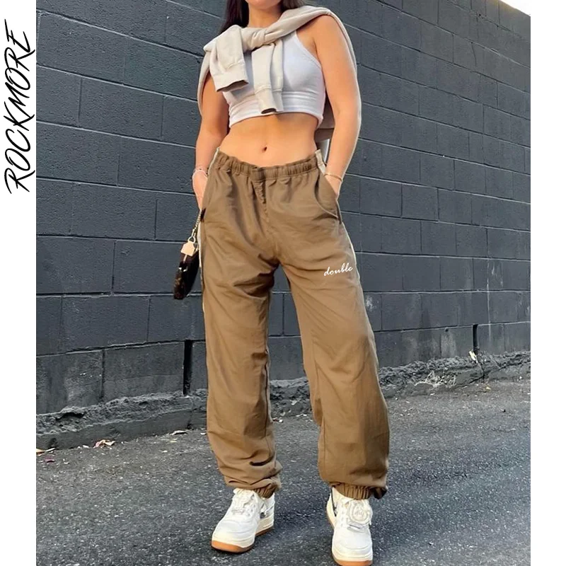 

Rockmore Brown Baggy Sweatpants Streetwear Women Casual Sports Joggers Autumn Elastic Waist Trousers Harajuku Cargo Sweat Pants