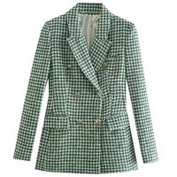 2022 woman casual traf coat fall winter thick green tweed woolen ornate buttons slim blazers female long jacket
