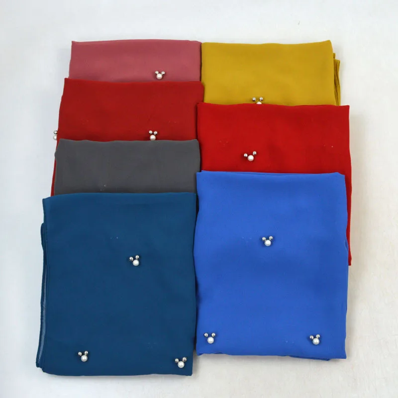 

G5 10pcs Newest Pearl Bubble Chiffon Scarf Plain Shawls With Beads Ball Women Hijab Muslim Scarf Shawl 10PCS/Lot