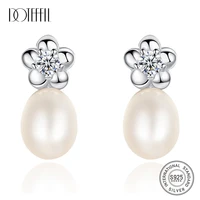 doteffil pearl earrings for women 925 silver earrings plum blossom zircon inlay genuine natural freshwater pearl jewelry gift