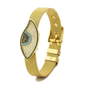 AIBEF Hot Sale Classic Leaf Shape Cubic Zirconia Rhinestone Stainless Steel CZ Bracelet Gold Women Adjustable Watch Belt Bangle