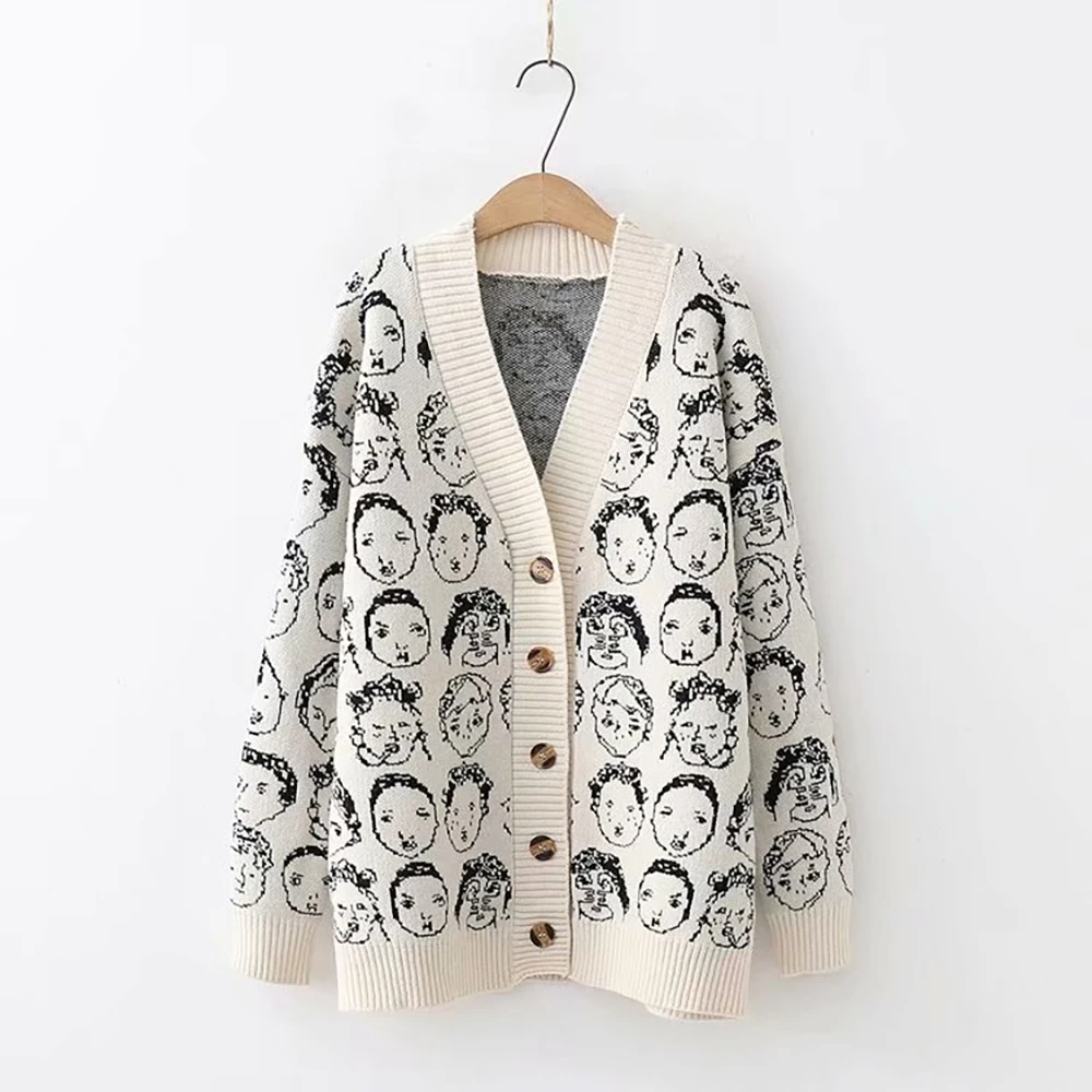 

Spring Autumn Women's Long Cashmere Jacket Medium Length V Neck Oversized Cardigan Sweater Loose Knit Top