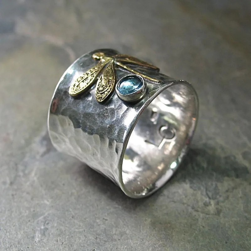 

Hot New Products In 2020 European Snd American Luxury Vintage Aquamarine Dragonfly Ring Vintage Ring Hand Jewelry Mens Ring
