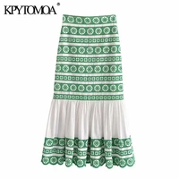 kpytomoa women 2021 fashion patchwork embroidery ruffled midi skirt vintage high waist side zipper lining female skirts mujer