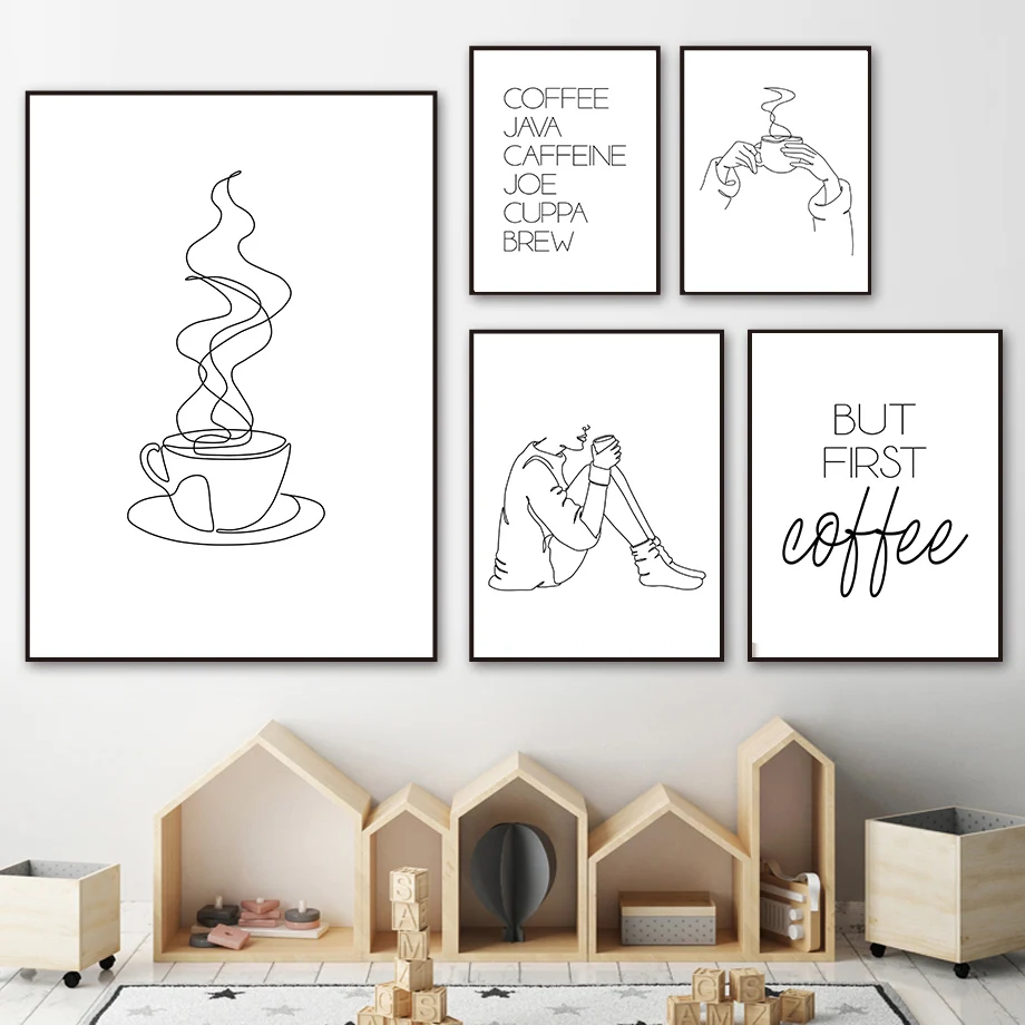 

Abstract Line Drink Coffee Text Nordic Posters And Prints Wall Art Canvas Painting Wall Pictures For Living Home Bed Room Decor