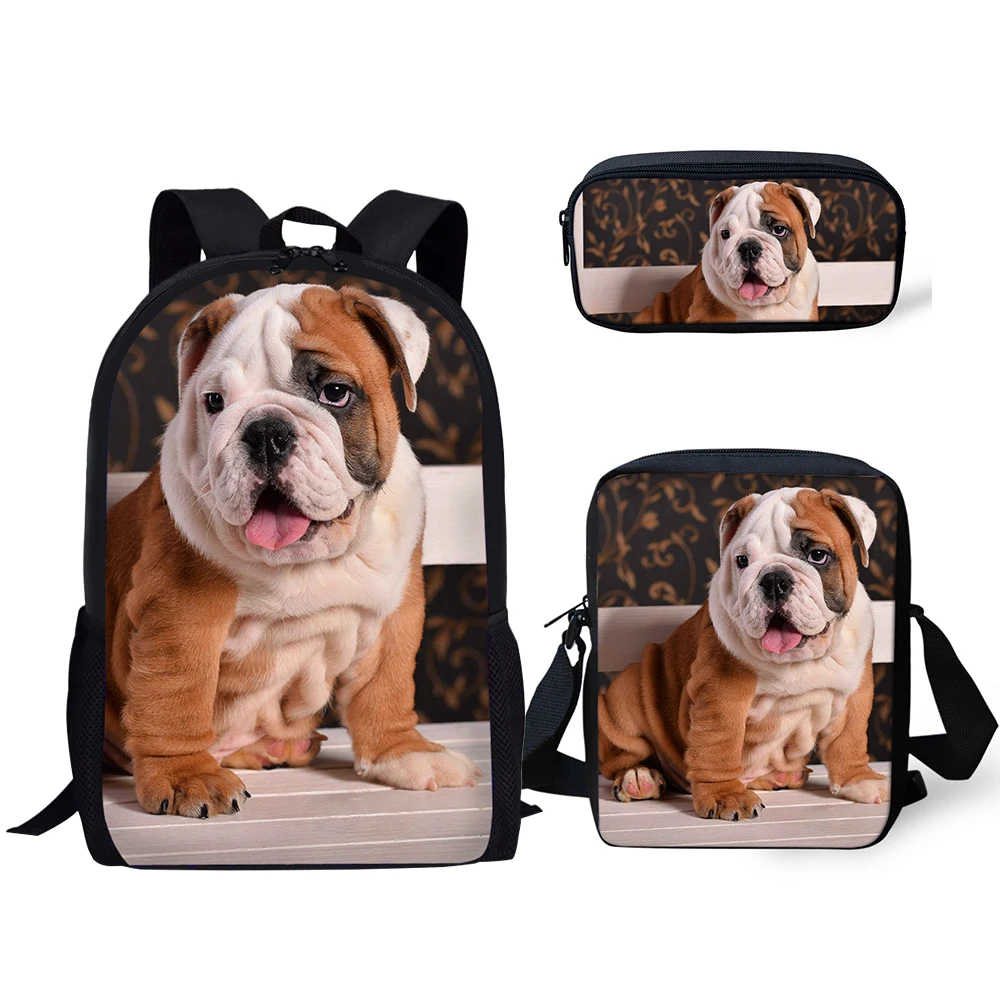 HaoYun Kids Backpack Clever Bulldog Prints Pattern School Bags Lively Animal Design 3PC/Set Students Back to School Book Bags