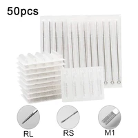 50pcs set disposable sterile tattoo needles rl rs m1 round liner needle agujas microblading supply permanent makeup accessories