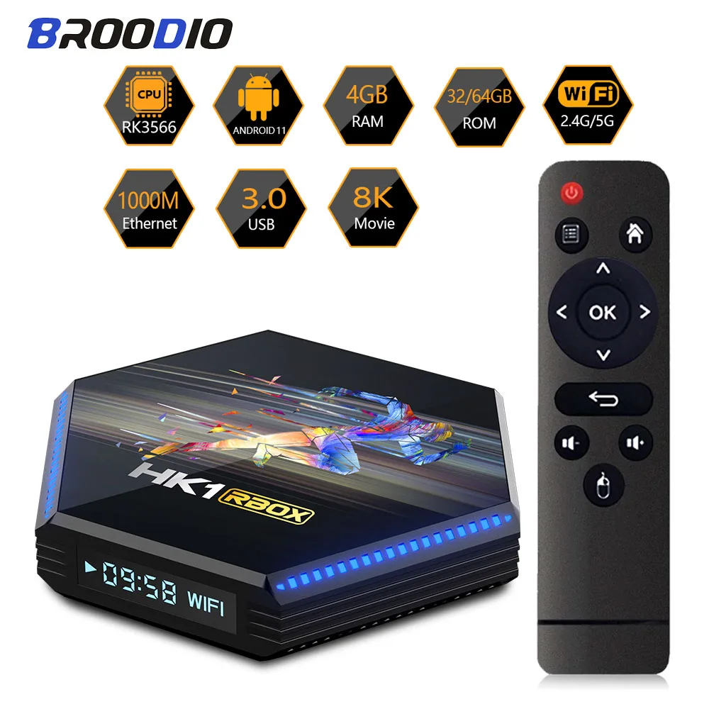 

ТВ-приставка HK1 RBOX R2 на Android 11, умная ТВ-приставка 4k, Смарт ТВ-приставка, ТВ-приставка для геймеров, 2021 ГГц, Φ, Wi-Fi, 4 ГБ, 8 Гб ОЗУ, телеприставка, ме...