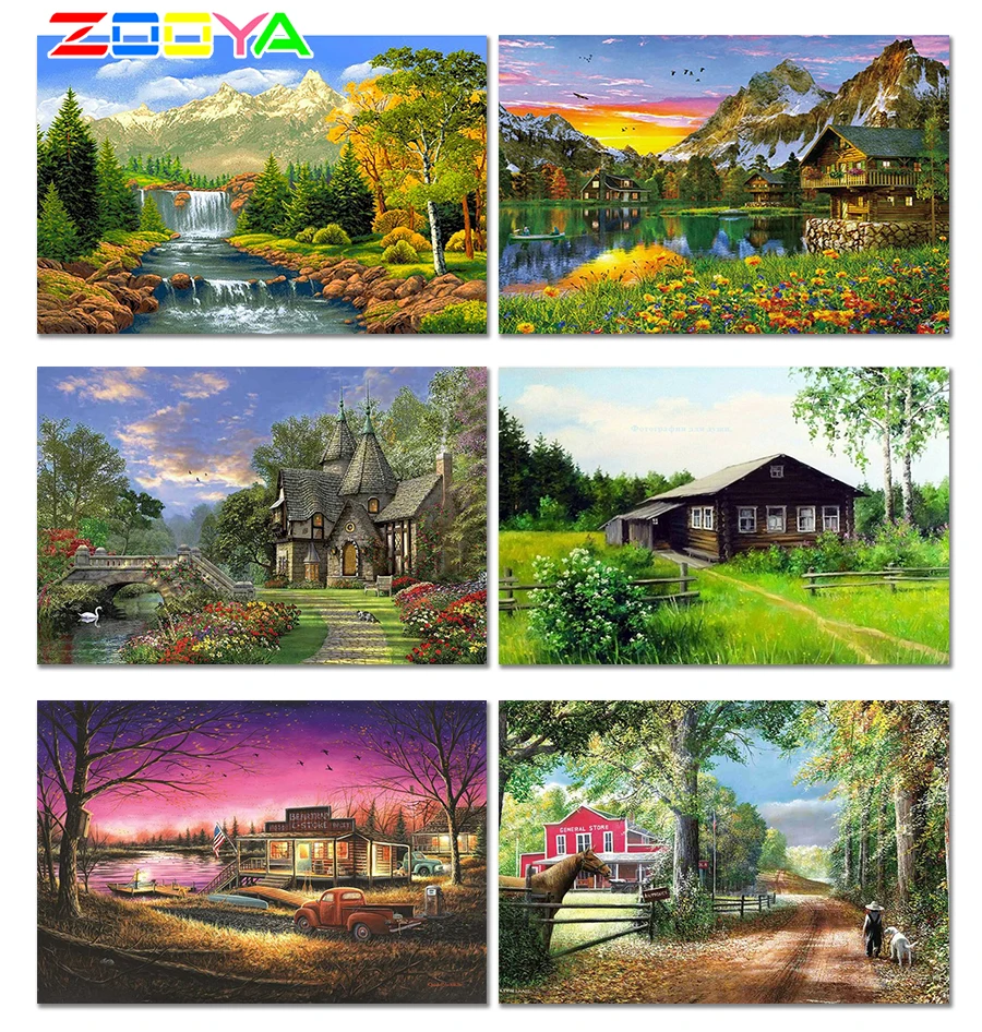 

ZOOYA Diamond Embroidery Landscape 5D DIY Diamond Painting Full Dill Round Diamond Mosaic Waterfall Wall Sticker Gifes RF909