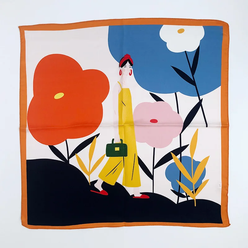 

2021 Women Neck Hair Hijab Foulard New 100% Pure Twill Silk Scarf Square Headband Fashion Print Neckerchief Scarves Bandana