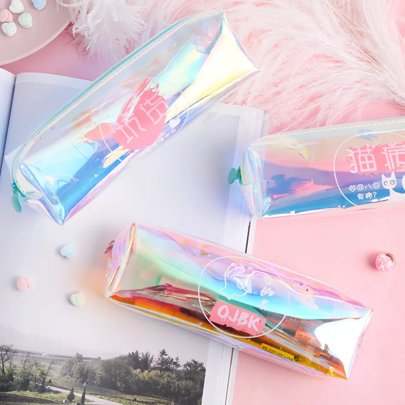 

Лазерная прозрачная цветная сумка для ручек, персонализированная сумка для хранения канцелярских принадлежностей, цветная сумка для ручек...