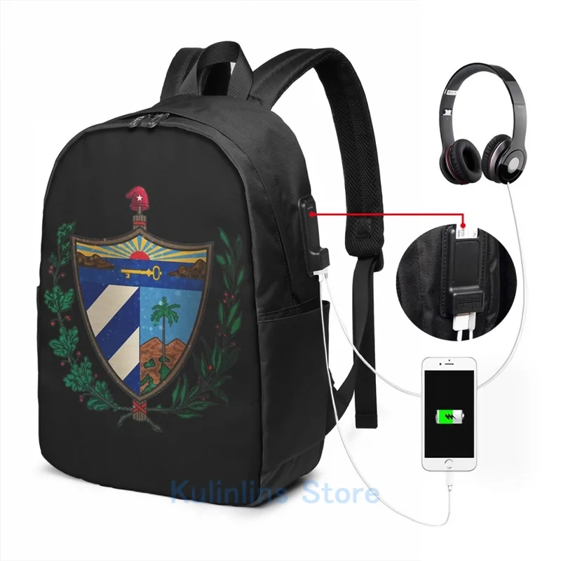 Забавный рюкзак с изображением герба Кубы и USB зарядкой школьные ранцы для мужчин