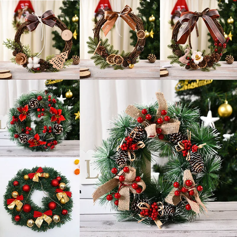 

30cm Christmas Rattan Wreath Pine Branches Berries Pine Cones for Christmas Wreath Supplies Xmas Home Door Decoration New Year