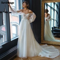sevintage bohemia wedding dresses puff sleeves sweetheart appliques lace wedding gowns spaghetti straps a line boho bridal dress