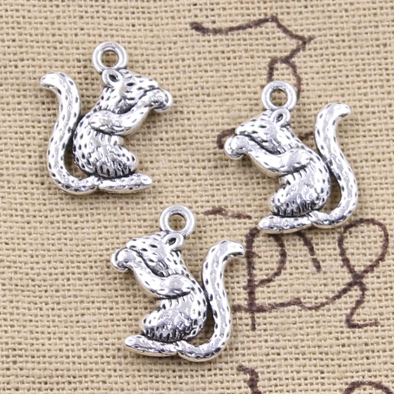 

10pcs Charms Squirrel Eating Pine Cones 17x15mm Antique Silver Color Plated Pendants Making DIY Handmade Tibetan Finding Jewelry