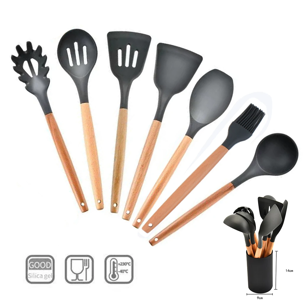 Silicone Spatula Heat-resistant Soup Spoon Non-stick Cooking Cookware Kitchen Tools None Toxic Bamboo Handles Cooking Tool 1 Pcs