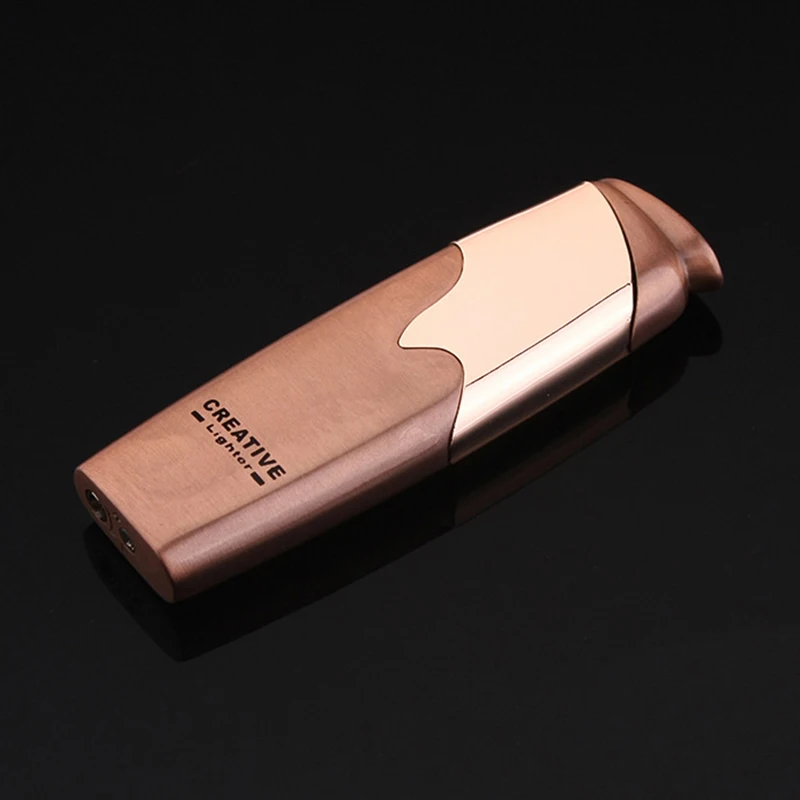 Gold Ультратонкая металлическая зажигалка-фонарь, турбо Бутан, газовая зажигалка для сигар, ветрозащитная длинная полоска, прямая сварка, зажигалка для сигарет, новинка, сверхлегкая Мужская зажигалка, подарок, регулируемый размер пламени, наружная надувная Зажигалка 1300 C - Цвет: Gold