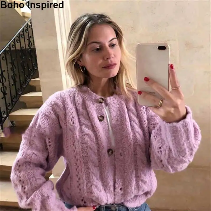 Богемный Вдохновленный 2019 женский кардиган свитер Трикотаж однобортный