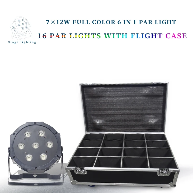 

16pcs /lots 7x12w led Par lights RGBW 4in1 flat par led dmx512 disco lights professional stage dj equipment with flight case