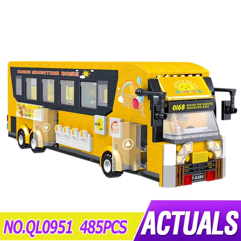 

ZHEGAO QL0951 City Series Yellow Double Decker Tourist Bus Modular Building Blocks Bricks Model Educational Children's Toy Gift