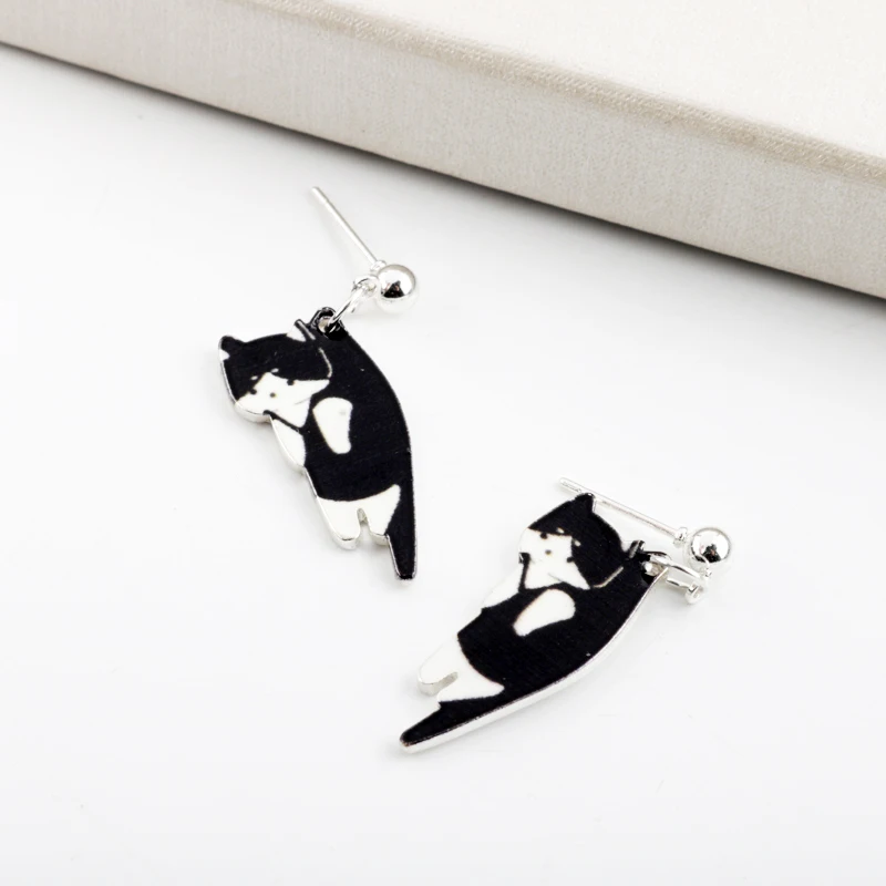 Новые модные милые Мультяшные черные и белые серьги в виде кота женские
