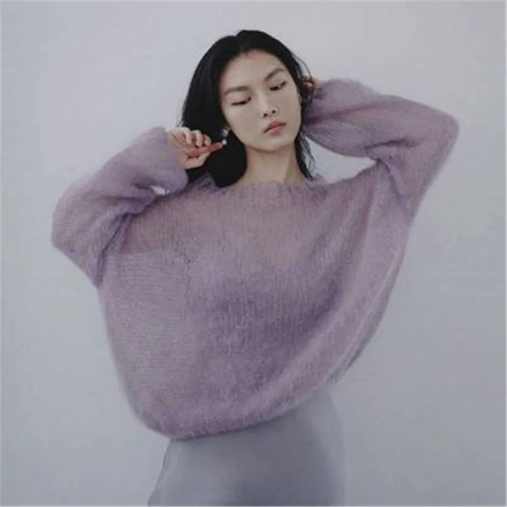 Женские мохеровые Тонкие свитеры вязаные пуловеры с вырезами в стиле ретро милые