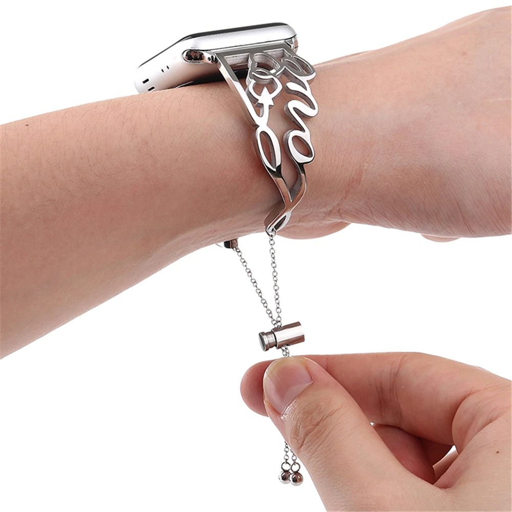 

Letter Design for Apple Watch band Series 5 4 3 2 Stainless Steel Bracelet Metal Strap 38mm 42mm 40MM 44MM for iwatch Rose Gold