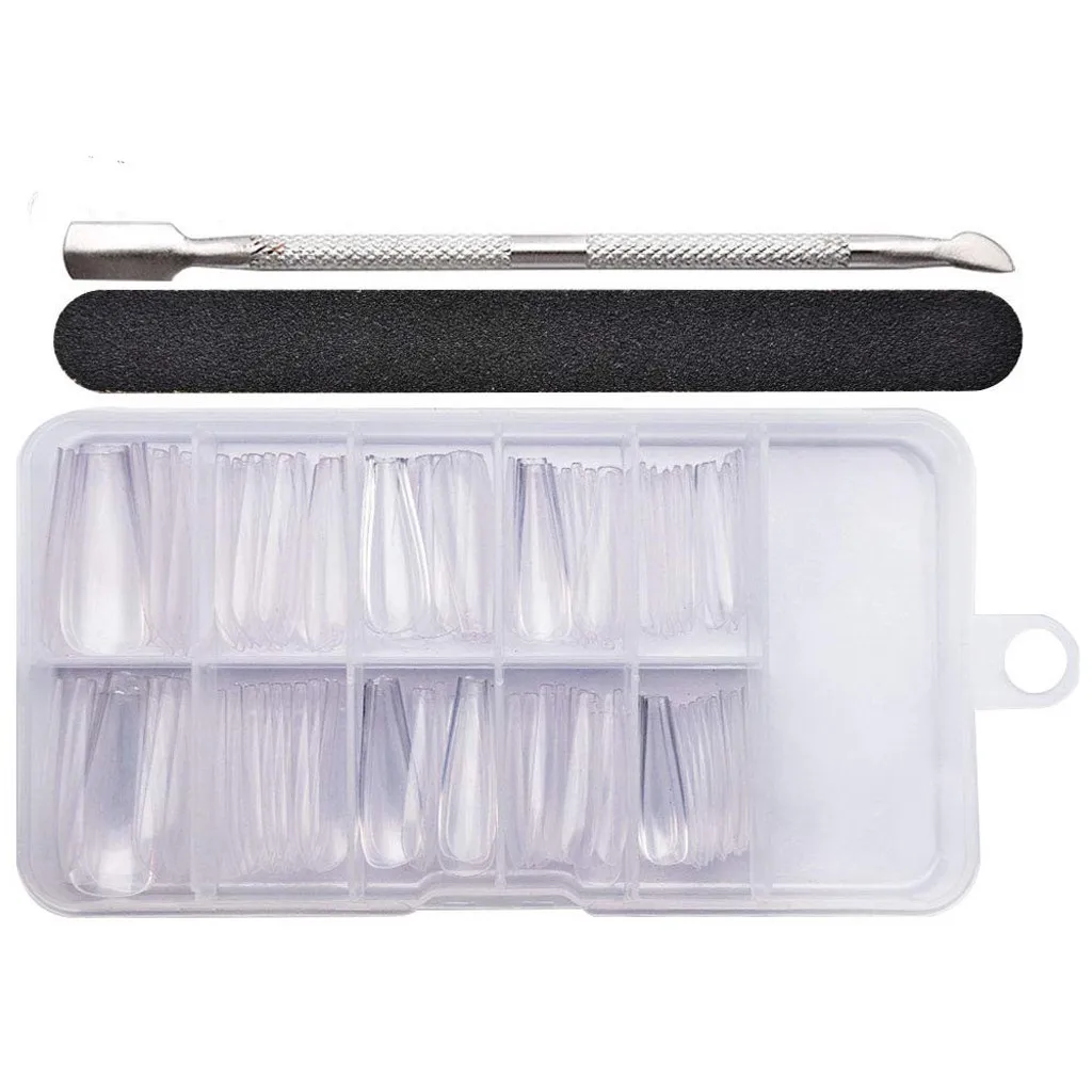 100 шт. формованных ложных ногтей длинной балерины полного покрытия из акрила, искусственного маникюра, фальшивых ногтей faux ongles, unghie finte on.