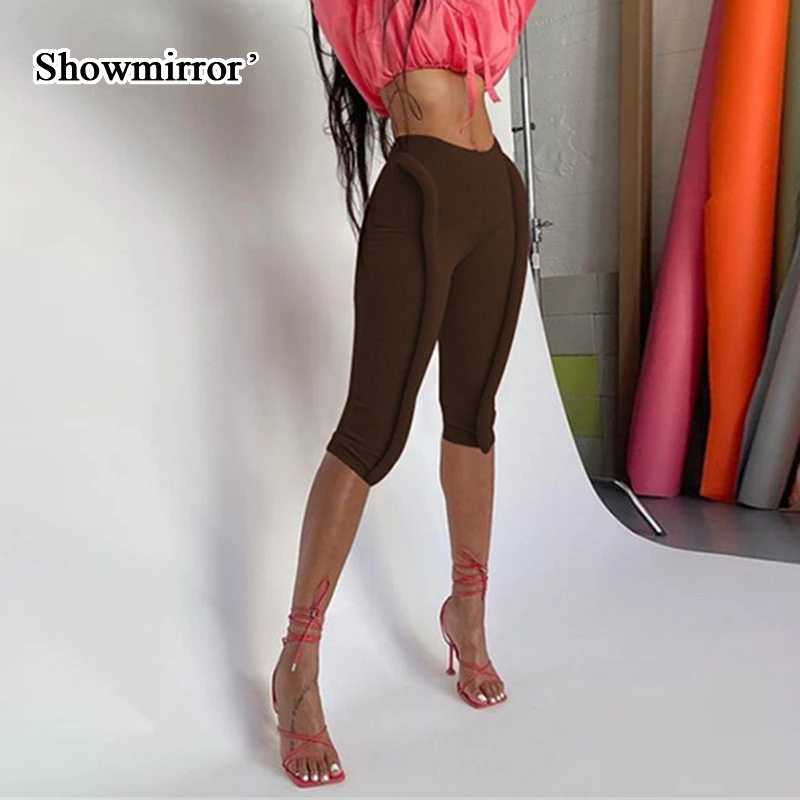 

Showmirror Fashion High Street Knee Length Pants Women Undefined Foam Vine Trousers Sheath High Waist Female Streetwear